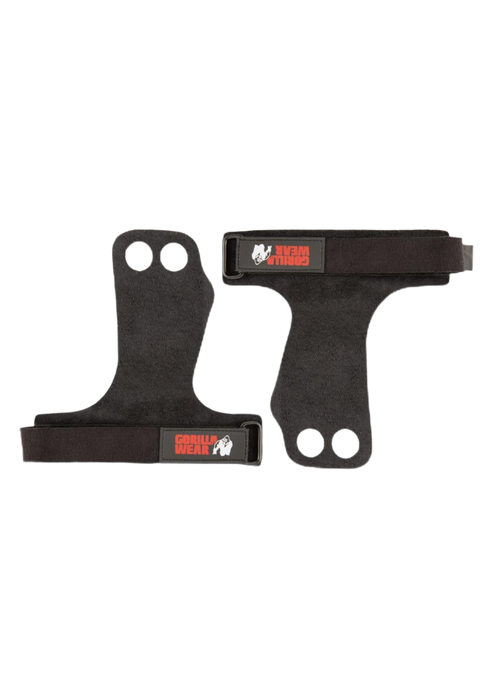 Gorilla Wear 2-Hole Leather Lifting Grips Black