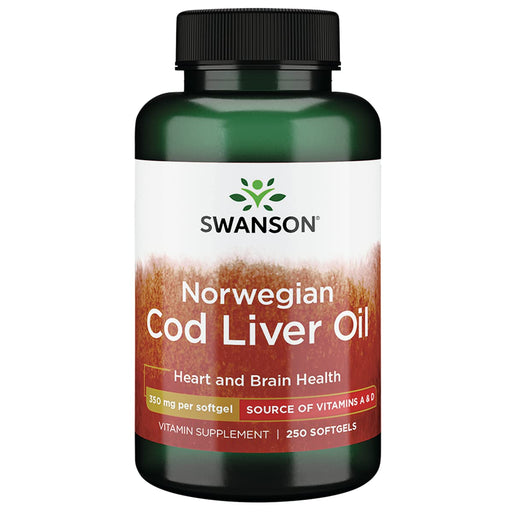 Swanson Norwegian Cod Liver Oil, 350mg - 250 softgels - Health and Wellbeing at MySupplementShop by Swanson