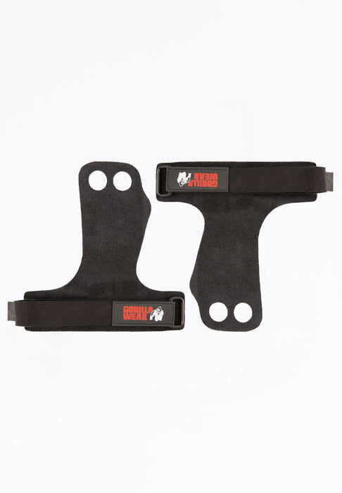 Gorilla Wear 2-Hole Leather Lifting Grips Black - Weight Lifting Gloves at MySupplementShop by GORILLA WEAR