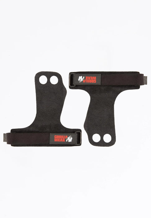 Gorilla Wear 2-Hole Leather Lifting Grips Black - Weight Lifting Gloves at MySupplementShop by GORILLA WEAR
