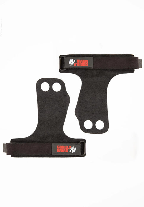 Gorilla Wear 2-Hole Leather Lifting Grips Black - Weight Lifting Gloves at MySupplementShop by GORILLA WEAR