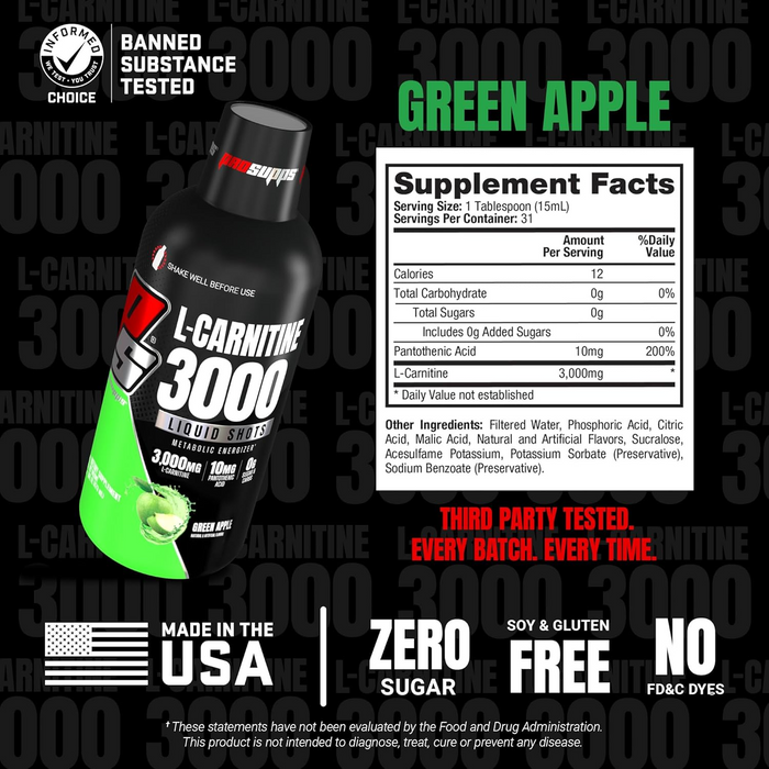 Pro Supps L-Carnitine 3000, Green Apple 473ml