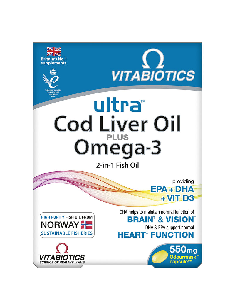 Vitabiotics Ultra Cod Liver Oil Plus Omega 3 2 in 1 Fish Oil & Vitamin D Capsules