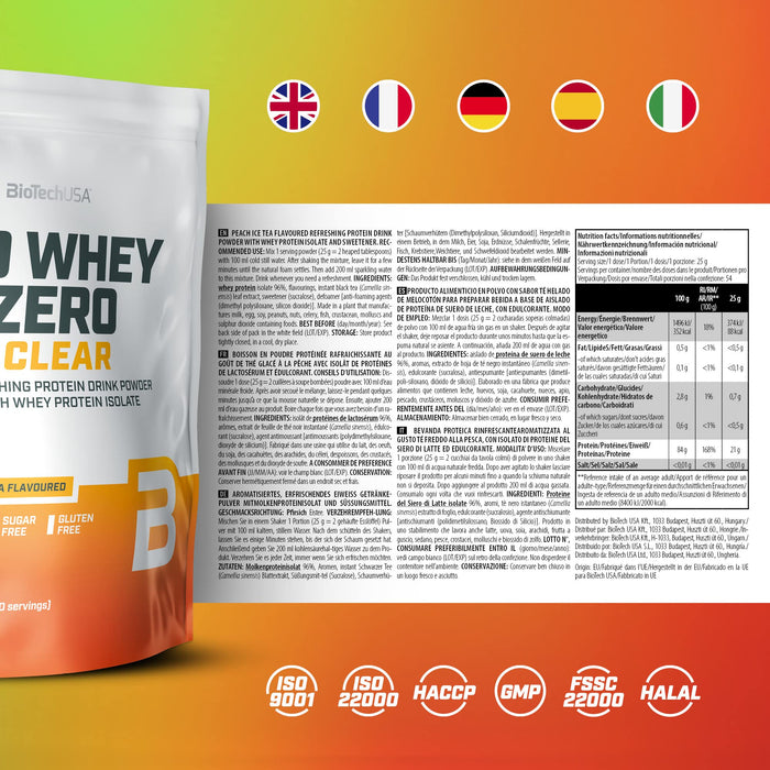 BioTechUSA Iso Whey Zero Clear, Peach Ice Tea - 1000 grams | High-Quality Protein | MySupplementShop.co.uk