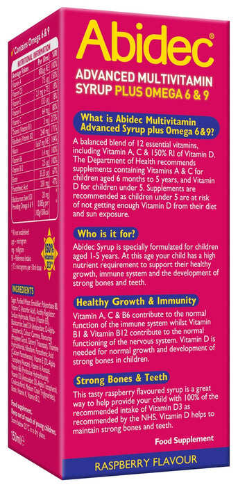 Abidec Advanced Multi-Vitamin Syrup Plus Omega 6 & 9 - 150ml - Children at MySupplementShop by Abidec