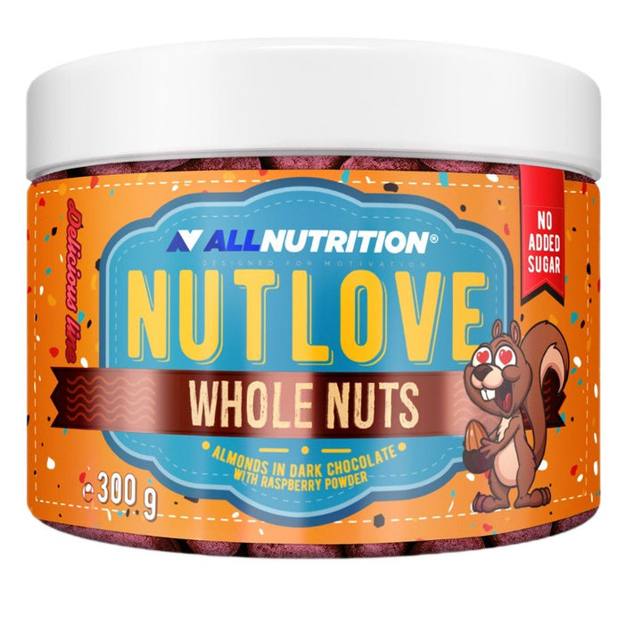 Allnutrition Nutlove Whole Nuts, Almonds in Dark Chocolate with Raspberry Powder - 300g