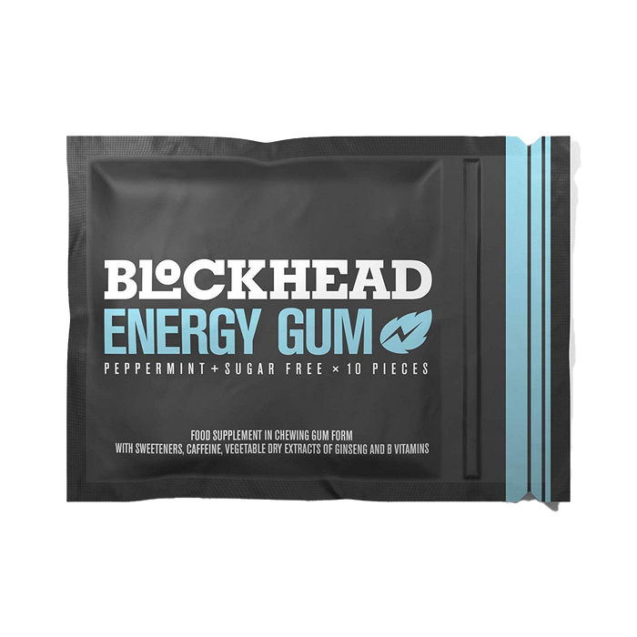 BLOCKHEAD Energy Gum Menthe Poivrée 12 Paquets de 10 Pièces Chewing-Gum à la Caféine avec Vitamines B1, B6 et B12 et Ginseng Sans Sucre Sans Calories