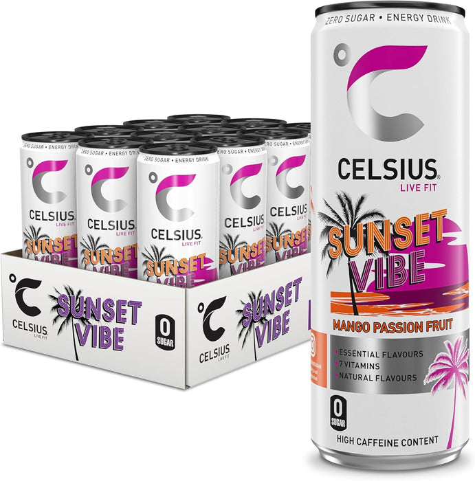 CELSIUS Fantasy Vibe Energy Drink 12x355ml – Zero Sugar, 200mg Caffeine, Refreshing Citrus Flavor