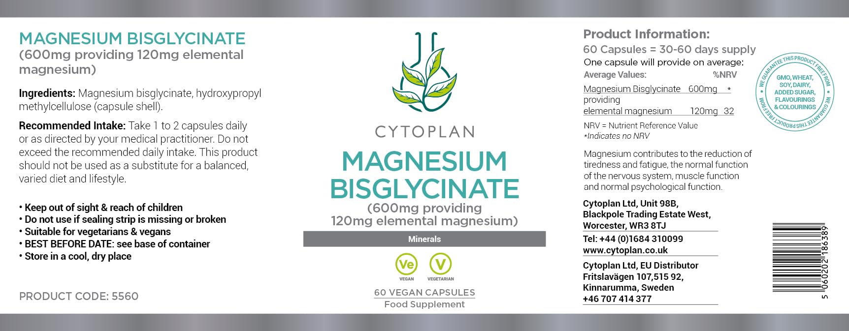 Cytoplan Magnesium Bisglycinate - 60 vcaps