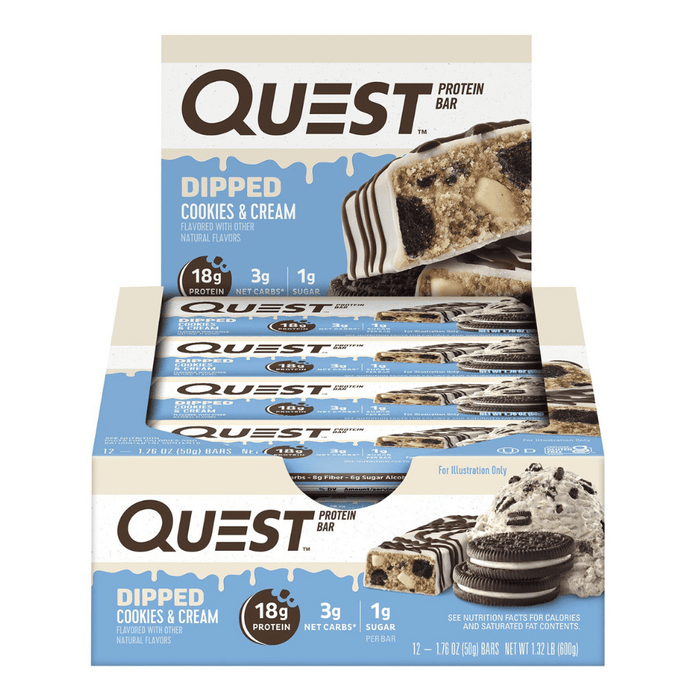 Quest Nutrition Bar 12x60g Dipped Cookies & Cream - Sports Supplements at MySupplementShop by Quest Nutrition