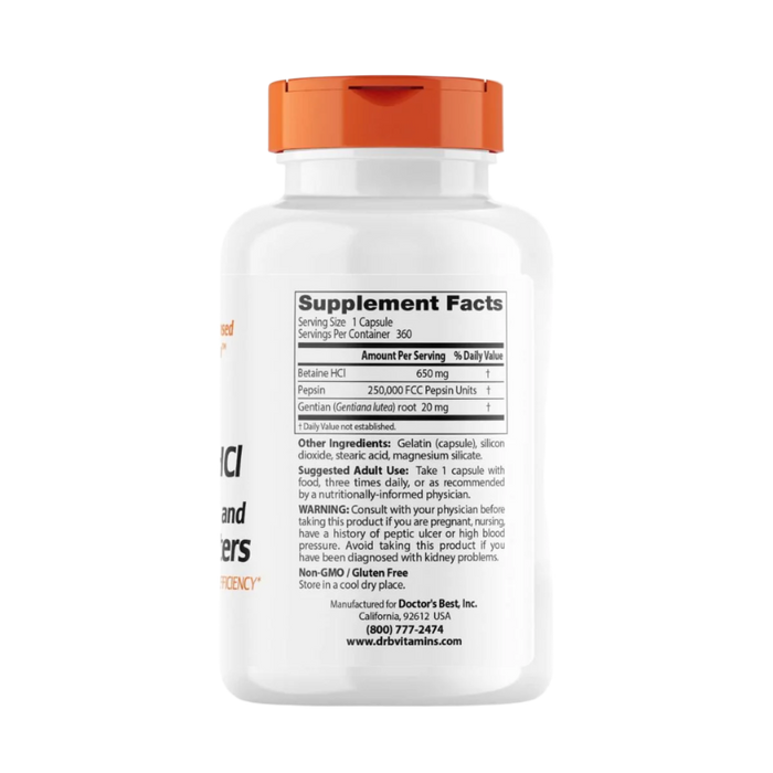 Doctor's Best Betaine HCL, Pepsin and Gentian Bitters 360 Capsules