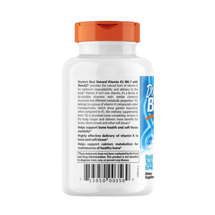 Doctor's Best Natural Vitamin K2 MK-7 with MenaQ7 45 mcg 180 Veggie Capsules
