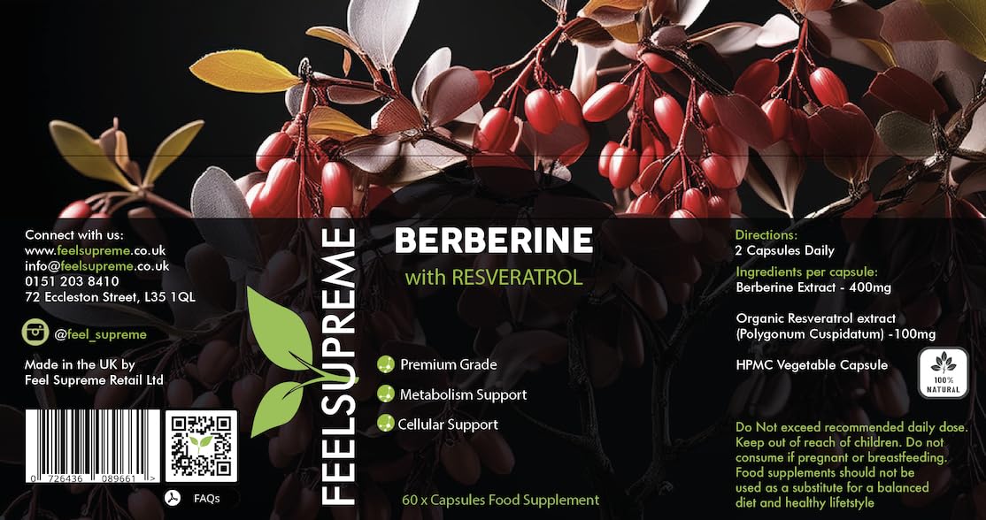 Feel Supreme Premium Berberine & Resveratrol Supplement 60 Caps