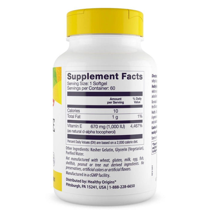 Healthy Origins Vitamin E 1,000iu 60 Softgels - Skin Care at MySupplementShop by Healthy Origins