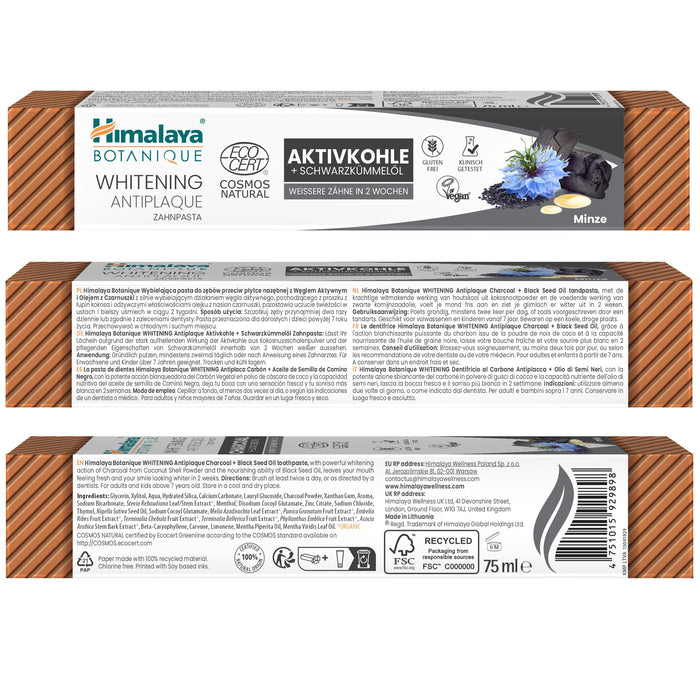 Himalaya Whitening Antiplaque Toothpaste Charcoal + Black Seed Oil 75ml.