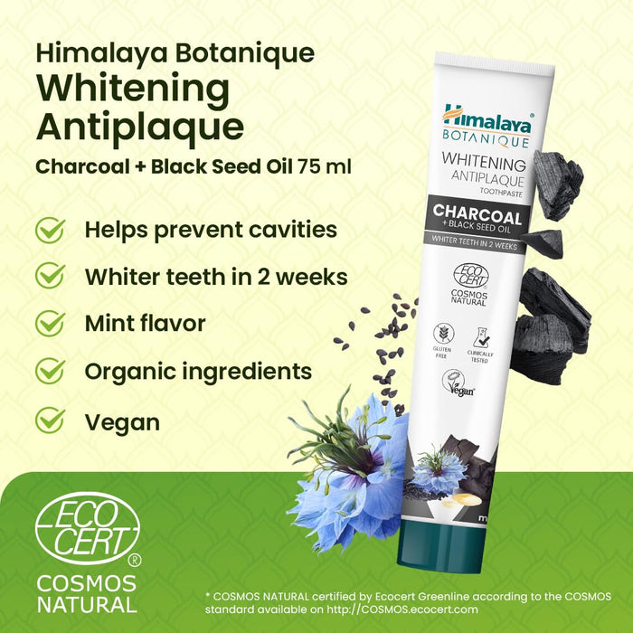 Himalaya Whitening Antiplaque Toothpaste Charcoal + Black Seed Oil 75ml.