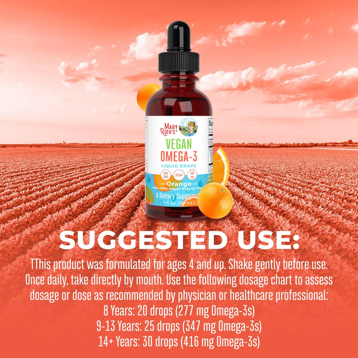 MaryRuth Organics Vegan Omega-3 Liquid Drops, Orange - 30 ml. | High-Quality Sports Supplements | MySupplementShop.co.uk