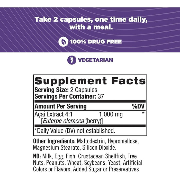 Natrol Acai Berry 1,000mg 75 Veggie Capsules - Health and Wellbeing at MySupplementShop by Natrol