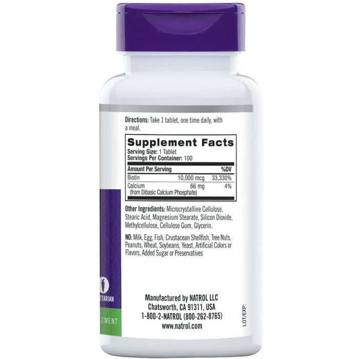 Natrol Biotin 10,000mcg 100 Tablets - Health and Wellbeing at MySupplementShop by Natrol