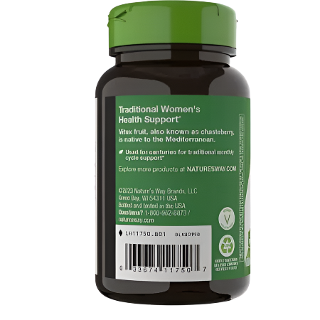 Nature's Way Vitex Fruit 400mg 100 Vegan Capsules at MYSUPPLEMENTSHOP - Back Shot