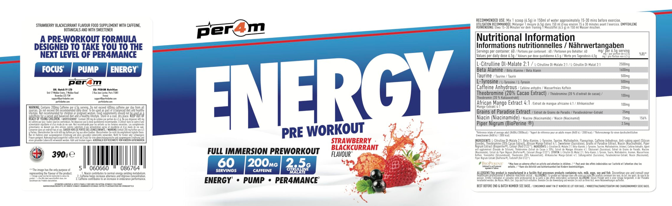 Per4m Energy Pre Workout 390g