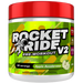 Pre-workout supplement container labeled 'Rocket Ride V2' on a white background