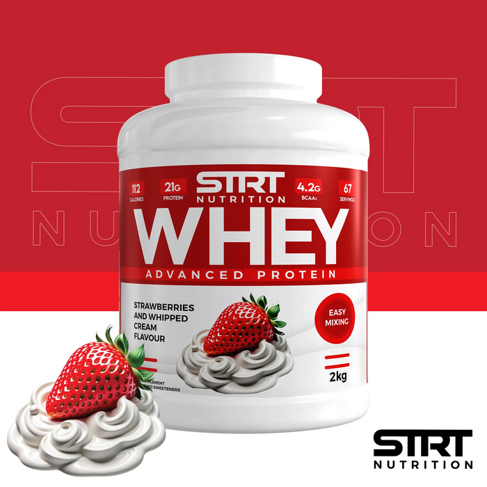 STRT Nutrition Whey Protein 2kg – 21g Protein, 67 Servings, Multiple Flavours