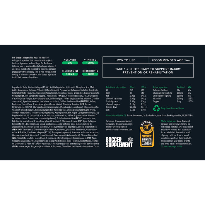Soccer Supplement Collagen Shot 12x60ml Apple - Sports Supplements at MySupplementShop by Soccer Supplement