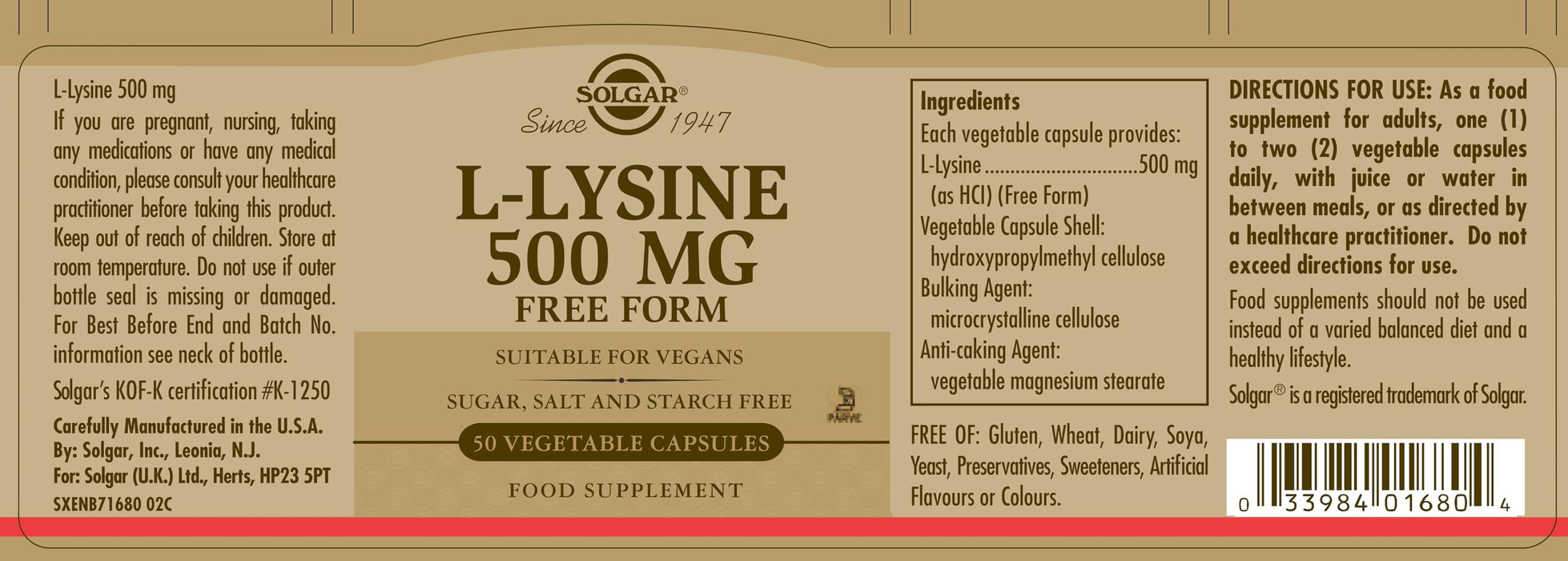 Solgar L-Lysine 500mg 30x50 CAP