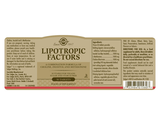 Solgar Lipotropic Factors 50 Tablets