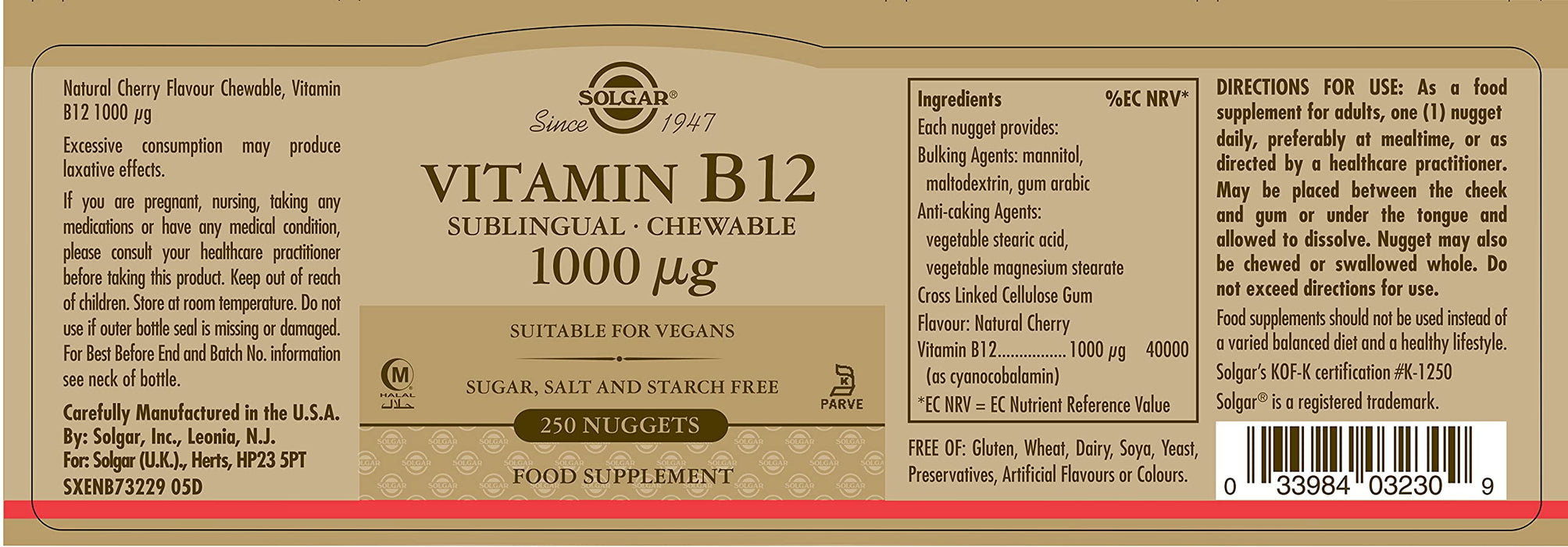 Solgar Vitamin B12 1000 mcg 250 Nuggets