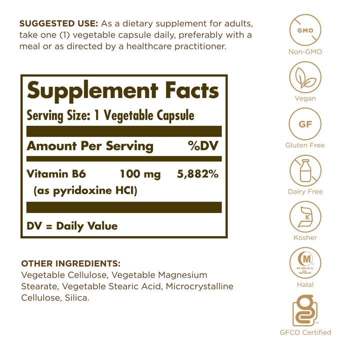Solgar Vitamin B6 100 mg 100 Veg. Caps
