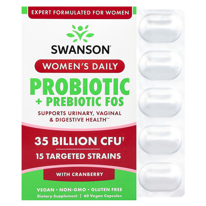 Swanson Women's Daily Probiotic + Prebiotic FOS 35 Billion CFU 60 vegan caps