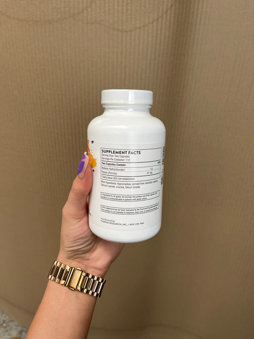 Thorne Research Betaine HCL &amp; Pepsin 225 Capsules