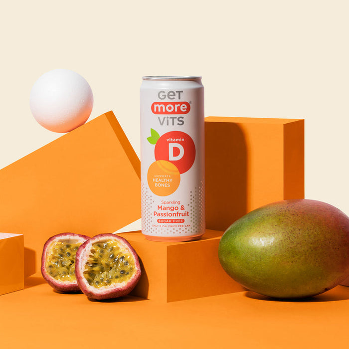 Get More Vits VIT D Can Sparkling Mango & Passionfruit 12 x 330 ml | High-Quality Sports Supplements | MySupplementShop.co.uk