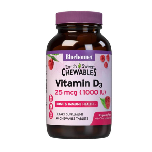 Bluebonnet Earthsweet Chewables Vitamin D3 1,000iu 90 Raspberry Tablets | Premium Supplements at MYSUPPLEMENTSHOP