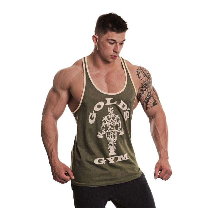 Golds Gym Muscle Joe Contrast Stringer - Army/White