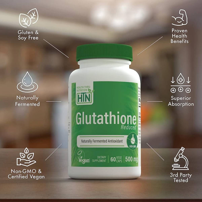 Health Thru Nutrition Reduced Glutathione 500mg 60 Veggie Capsules Best Value Detox & Cleanse at MYSUPPLEMENTSHOP.co.uk