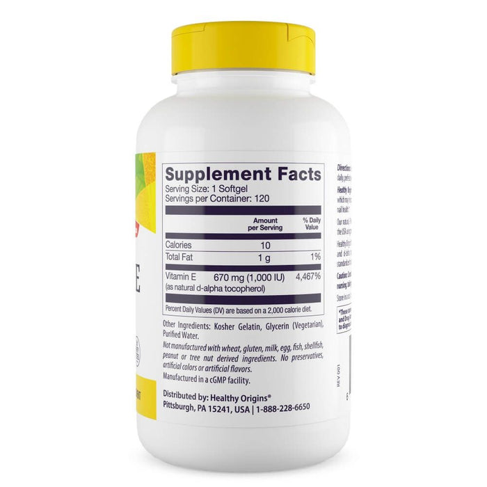 Healthy Origins Vitamin E 1,000iu 120 Softgels | Premium Supplements at MYSUPPLEMENTSHOP