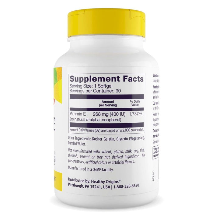 Healthy Origins Vitamin E 400iu 90 Softgels | Premium Supplements at MYSUPPLEMENTSHOP