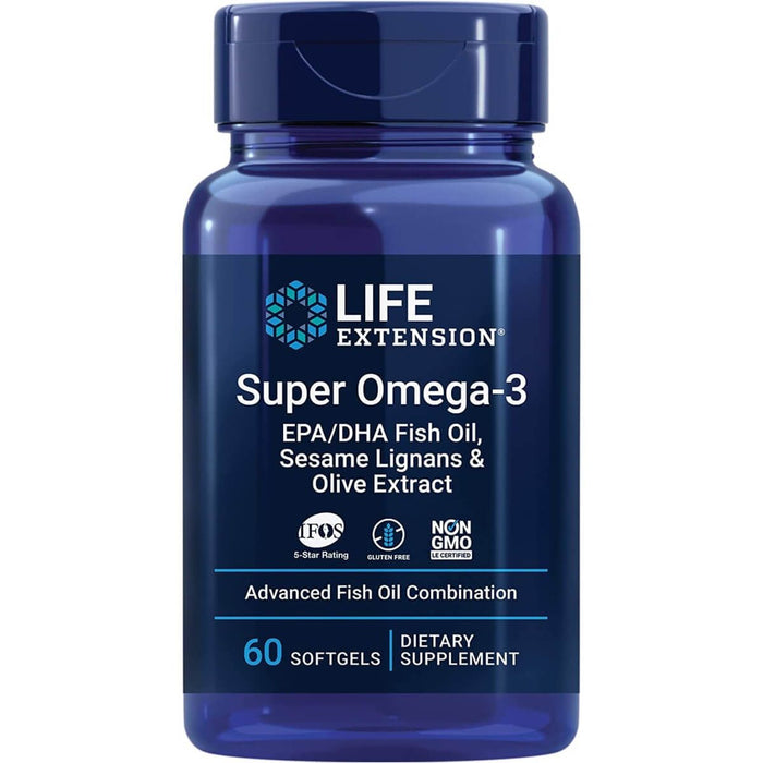 Life Extension Super Omega-3 EPA/DHA Fish Oil Sesame Lignans & Olive Extract 60 Softgels - Omegas, EFAs, CLA, Oils at MySupplementShop by Life Extension