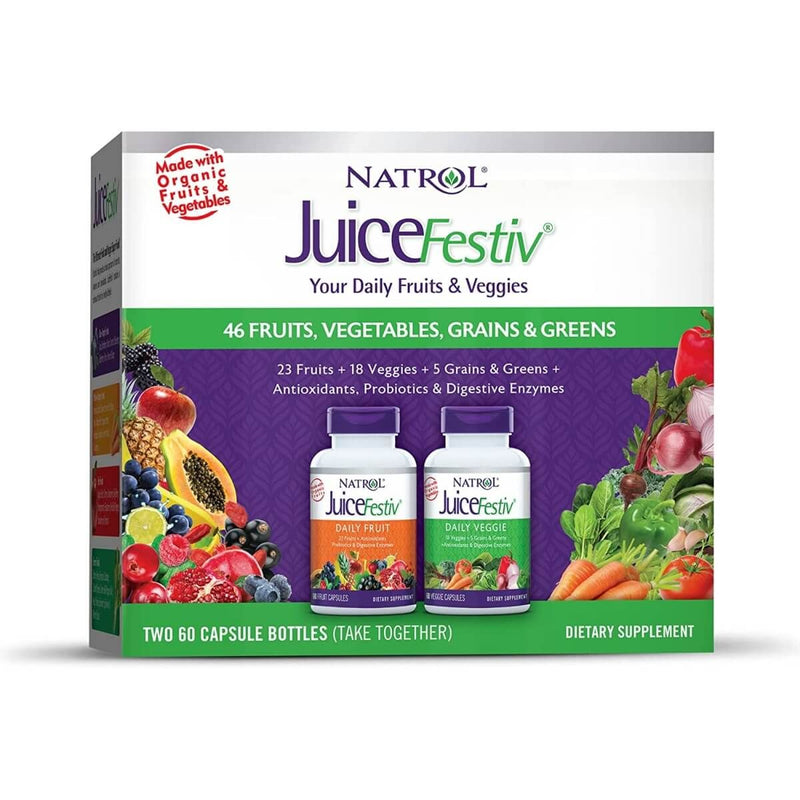 Natrol JuiceFestiv, Daily Fruit &amp; Daily Veggie - 2 x 60 Capsules Bottles | Premium Supplements at MYSUPPLEMENTSHOP