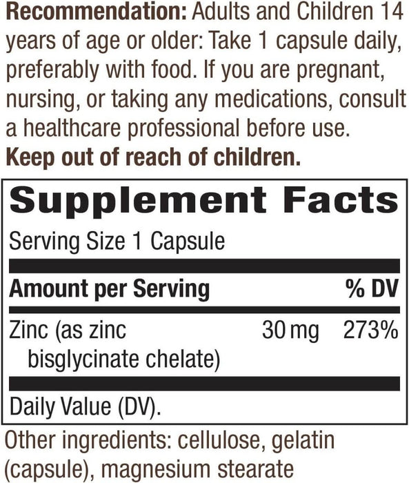 Nature's Way Zinc Chelate 30mg 100 Capsules | Premium Supplements at MYSUPPLEMENTSHOP