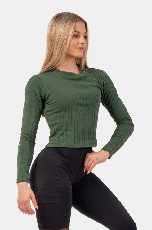 Nebbia Organic Cotton Ribbed Long Sleeve Top 415 Dark Green