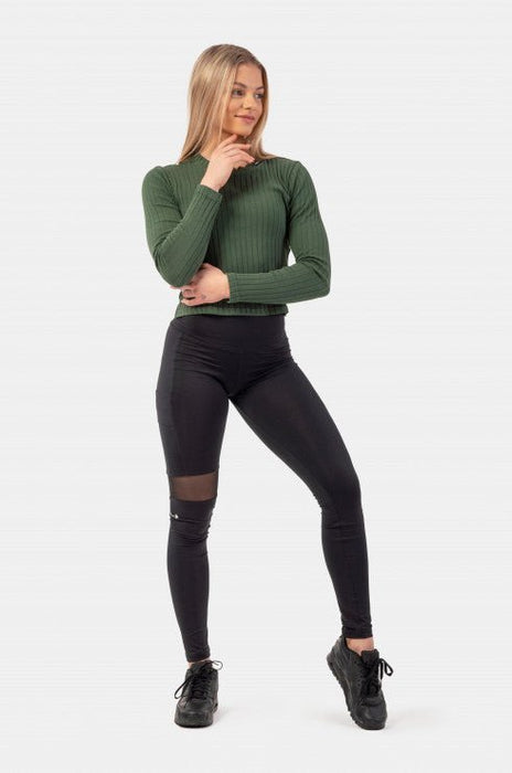 Nebbia Organic Cotton Ribbed Long Sleeve Top 415 Dark Green