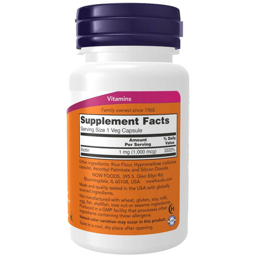 NOW Foods Biotin 1,000 mcg 100 Veg Capsules | Premium Supplements at MYSUPPLEMENTSHOP