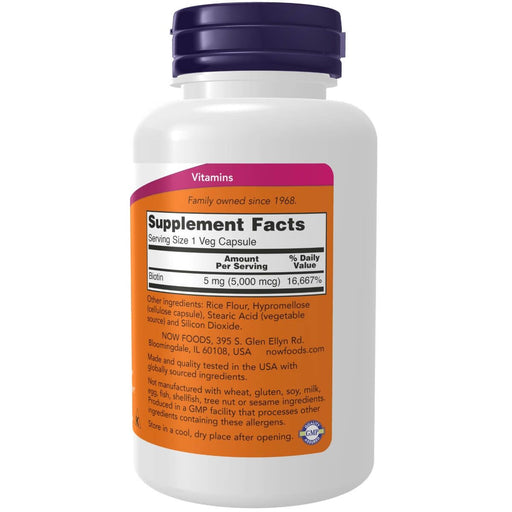 NOW Foods Biotin 5,000 mcg 120 Veg Capsules | Premium Supplements at MYSUPPLEMENTSHOP