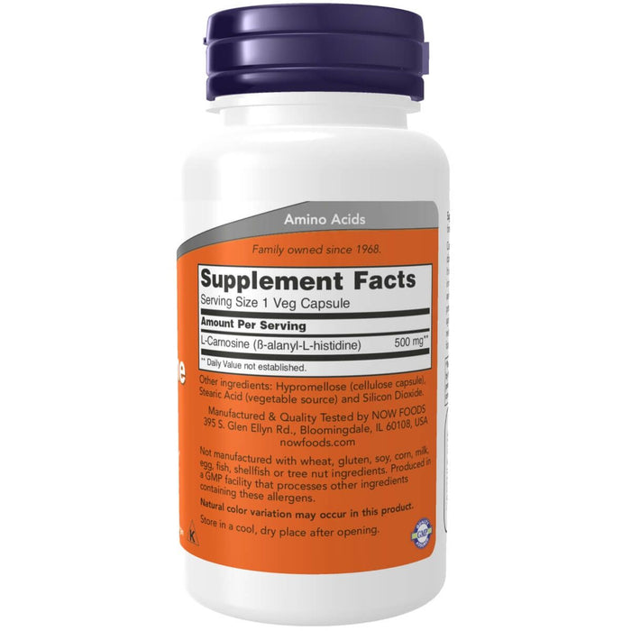 NOW Foods L-Carnosine 500 mg 50 Veg Capsules | Premium Supplements at MYSUPPLEMENTSHOP