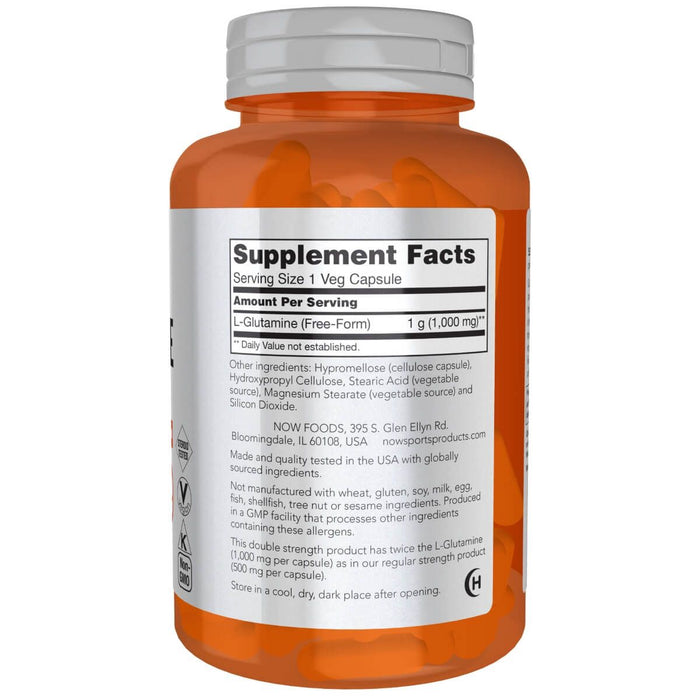 NOW Foods L-Glutamine 1,000 mg 120 Veg Capsules | Premium Supplements at MYSUPPLEMENTSHOP