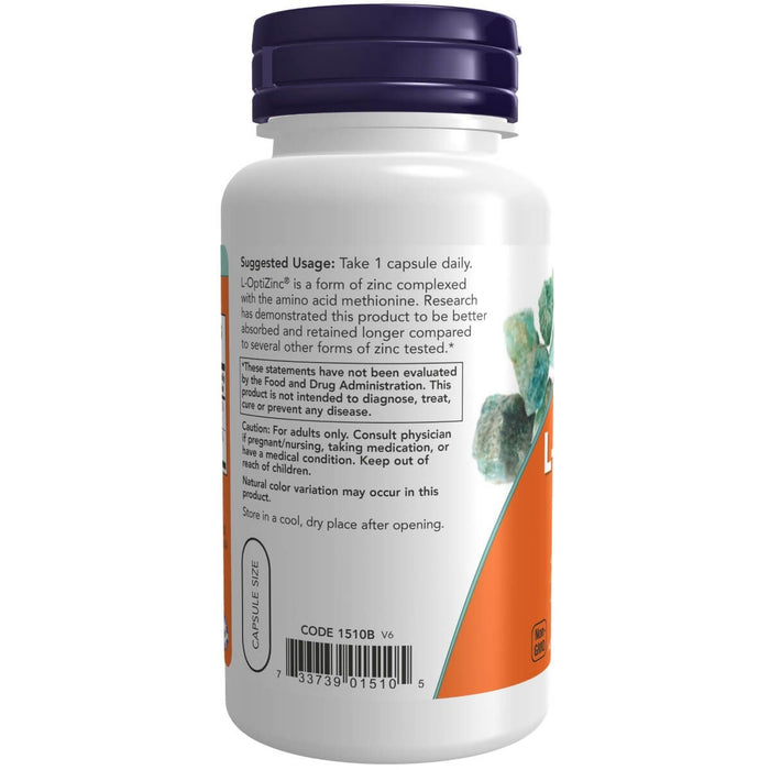 NOW Foods L-OptiZinc 30 mg 100 Veg Capsules | Premium Supplements at MYSUPPLEMENTSHOP